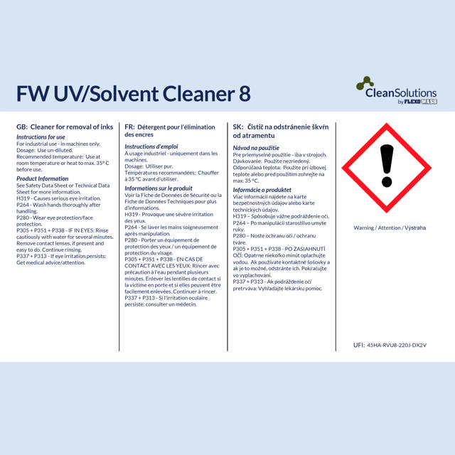 FW UV/Solvent Cleaner 8 (20kg can)