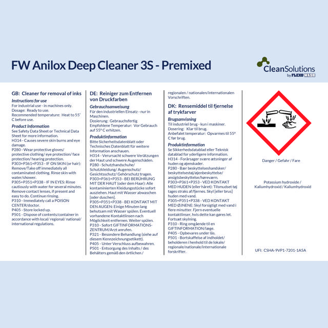 FW Anilox Deep Cleaner 3S Premixed  (200kg drum) 