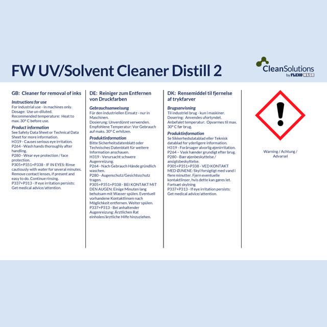 FW UV/Solvent Cleaner Distill 2 (215kg drum)