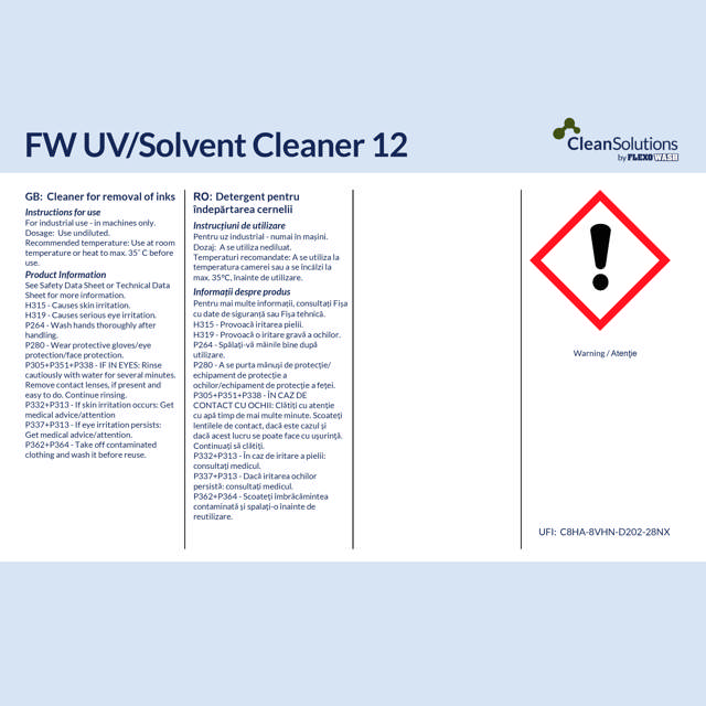 FW UV/Solvent Cleaner 12 (190kg drum)